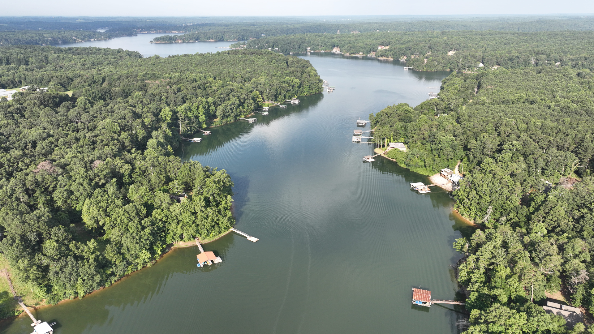 Aerial view of Smith Lake and surrounding timberland in Alabama
