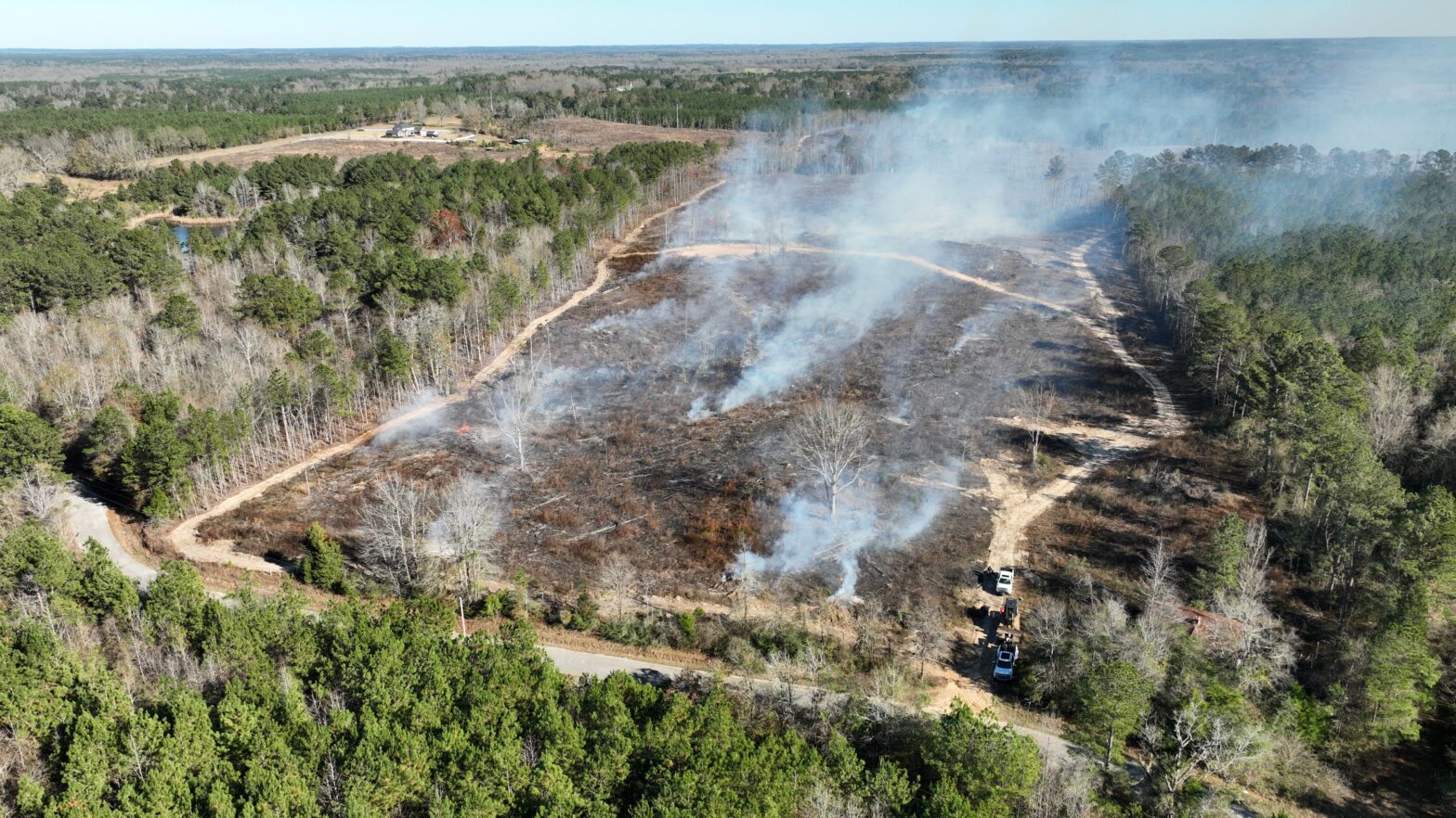 Drone used in forestry to monitor prescribed burns create aerial maps track fire coverage improve safety and support professional land management